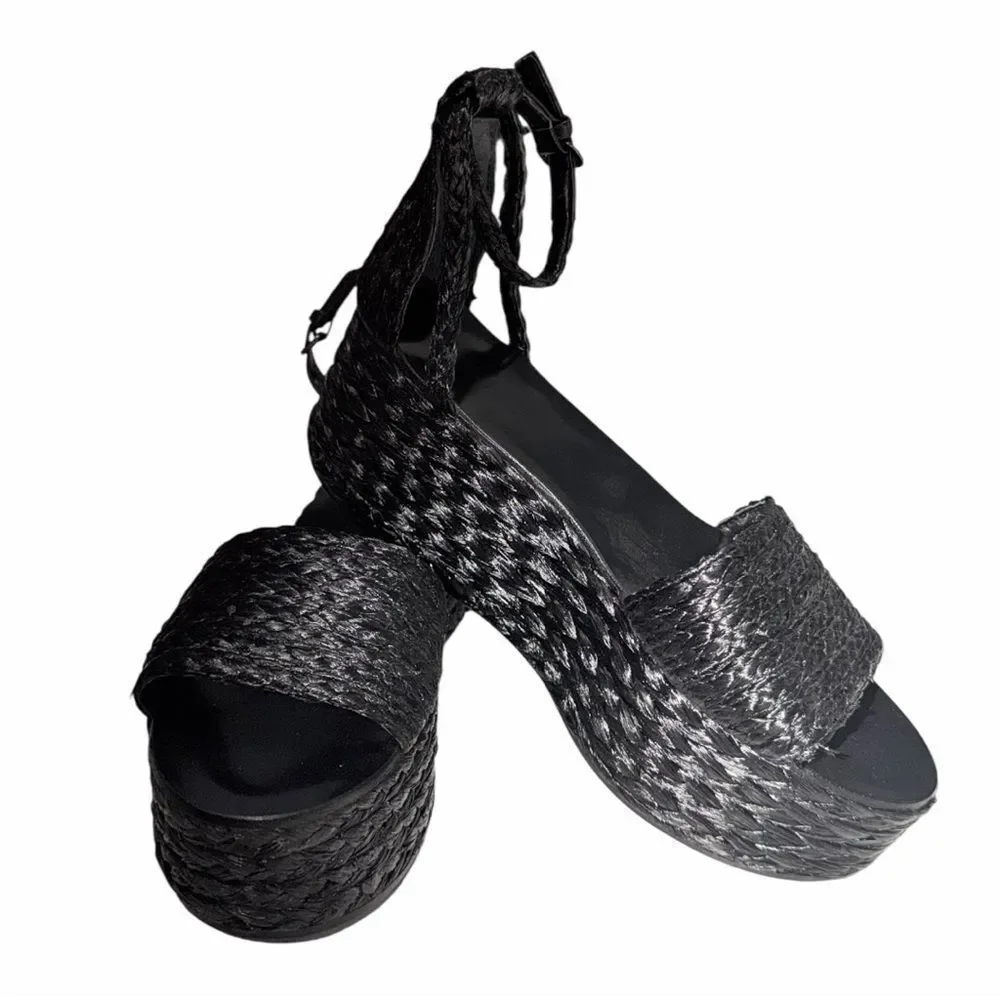 Zara Woman Black Braided Platform Sandals Size 39